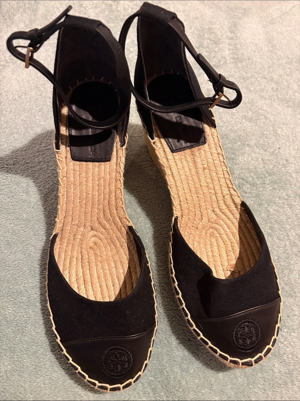 Tory Burch Black Espadrille Ankle-Strap Wedges